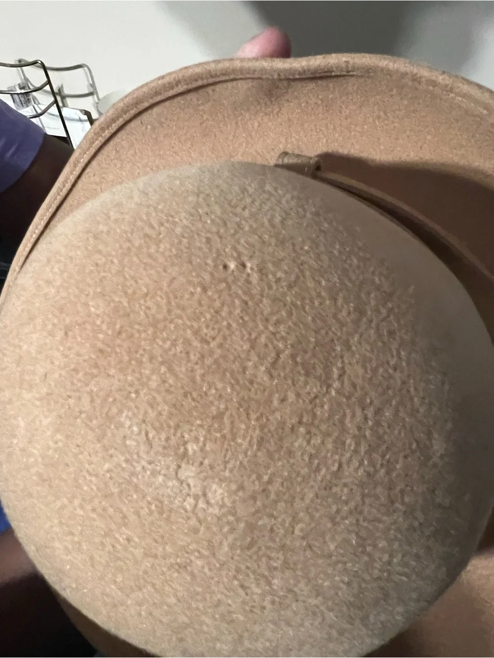 Adolfo Beige Felt Bowler Hat with Attached Scarf